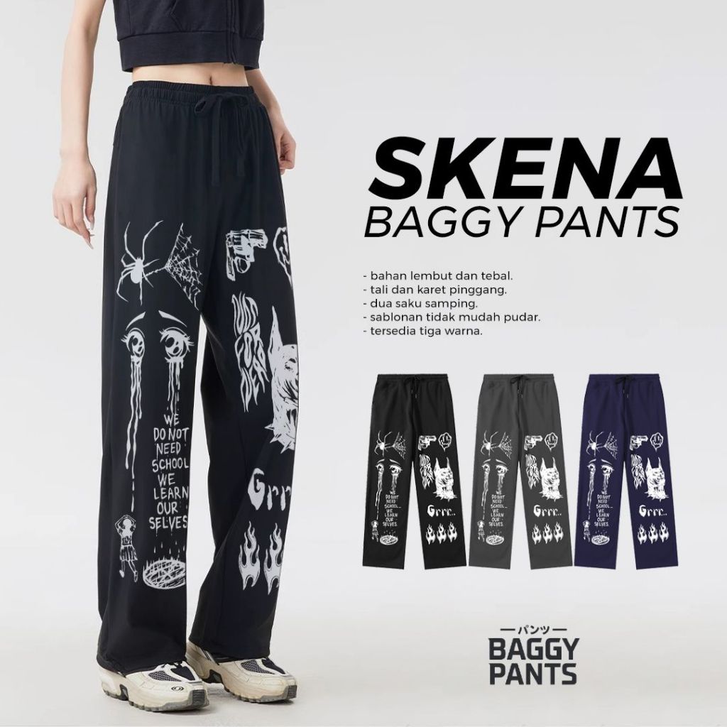 BAGGY PANTS - Baggy Long Pants Wanita Pria Kasual Celana Skena