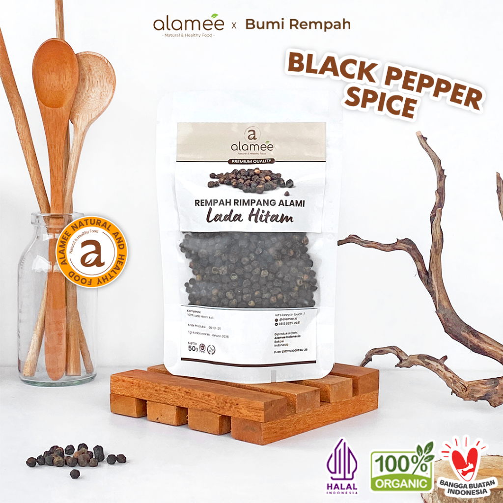 

ALAMEE Lada Hitam Biji Organik Utuh Whole Black Pepper Blackpepper Rempah Rimpang Organik Alami 50g