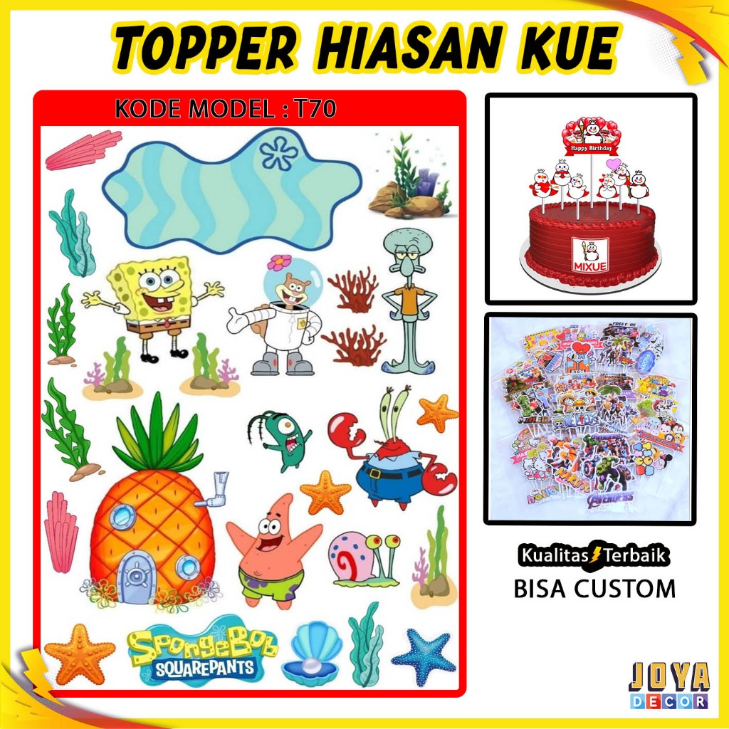 TOPPER KUE KARAKTER SPONGEBOB , TOPPER CAKE SPONGEBOB , TOPER HAPPY BIRTHDAY , HIASAN KUE KARAKTER T