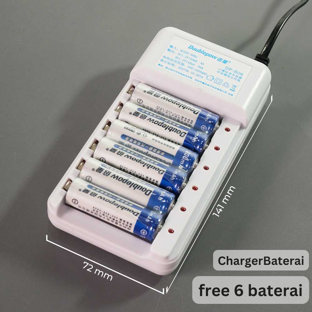 Nama Produk COD Charger cas Baterai Doublepow aa aaa abc 6 slot fast charging Free baterai 6PCS AA 1