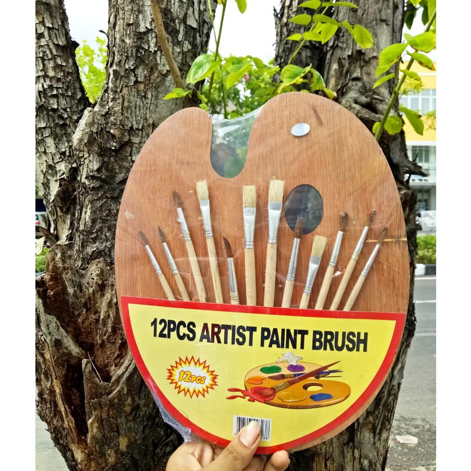 

KODE R54B WOODEN PALETTE 25X3CM PALET KAYU SET DENGAN 12 PCS ARTIST PAINT BRUSH