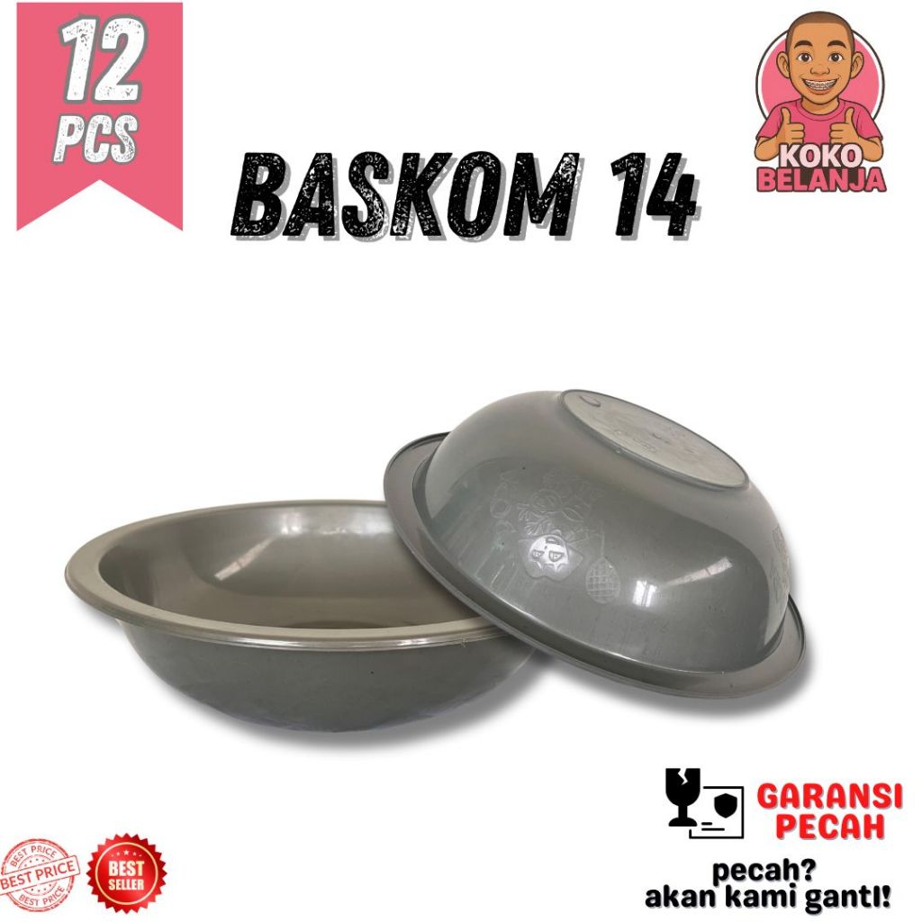 (12 pcs) BASKOM PLASTIK JUMBO SILVER / BASKOM 14 SILVER / BASKOM PLASTIK HAJATAN / BASKOM PLASTIK MU