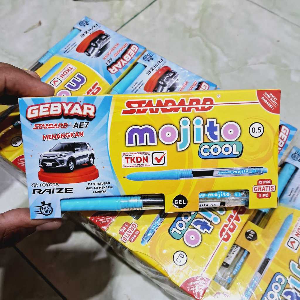 

1 Pak (12+1 pcs) Pulpen Cetekan MOJITO 0.5 Standard Pen Retractable Pena Pen Bolpen Cetekan