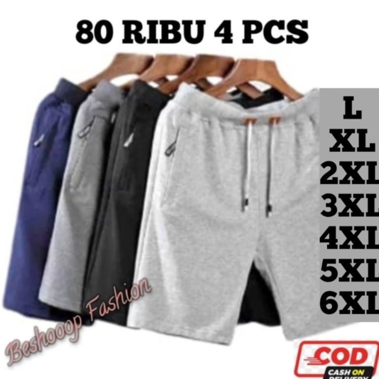 PROMO 4 PCS CELANA PENDEK PRIA CELANA KOLOR DEWASA BABY TERRY SPORT ZIPPER FLECE KODE N8G8
