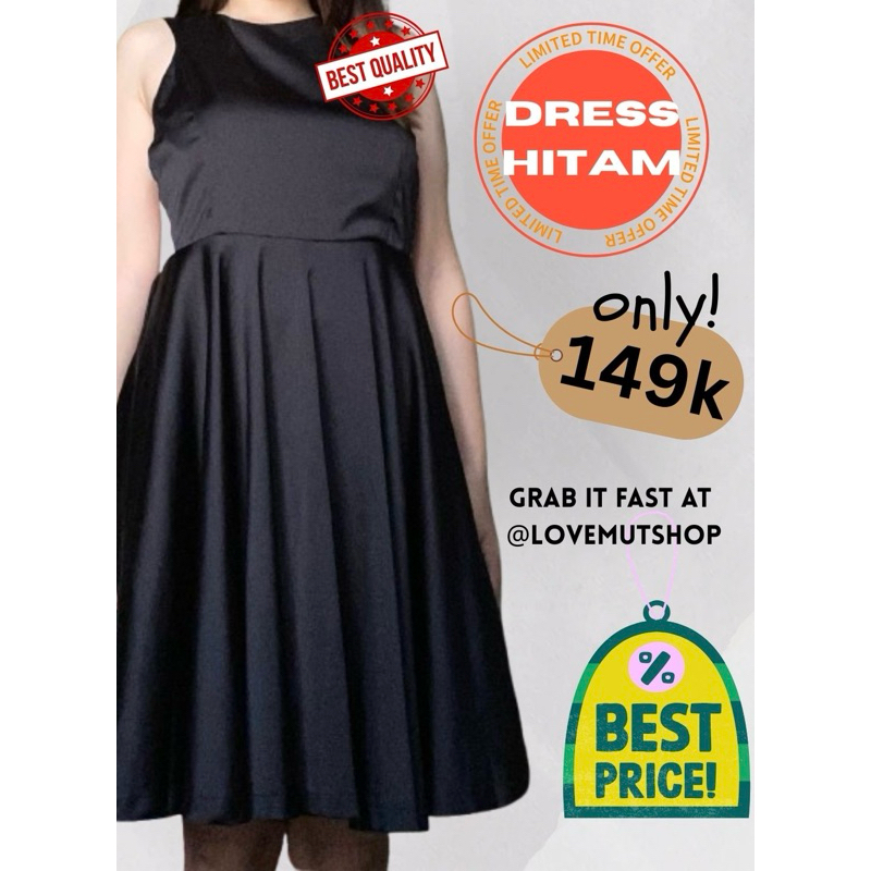 DRESS / GAUN HITAM WANITA STYLE KOREA TANPA LENGAN