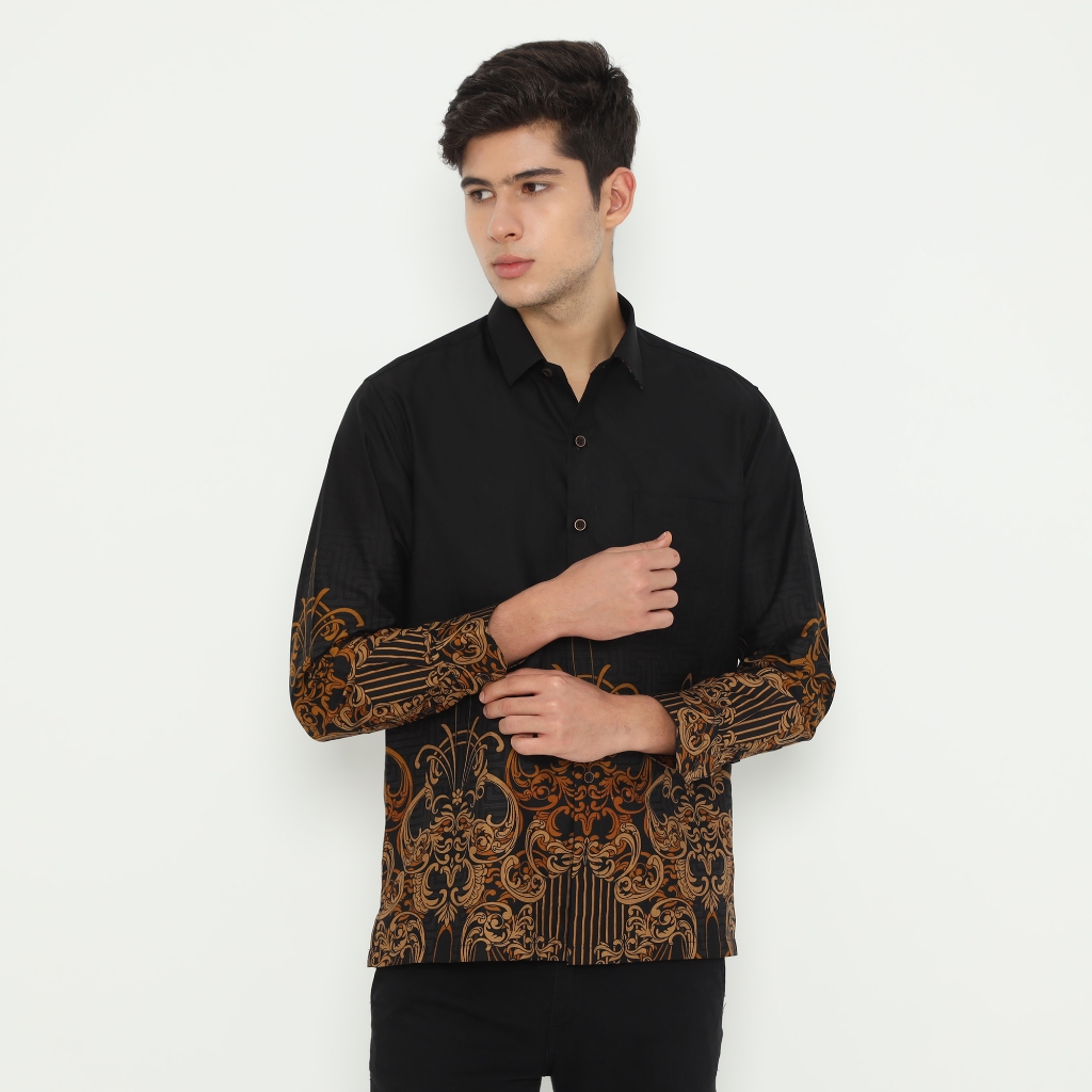 LUIGI RICCIO Kemeja Batik Pria Black Gold Series Fashion Muslim Elegan Special Ramadhan 2025