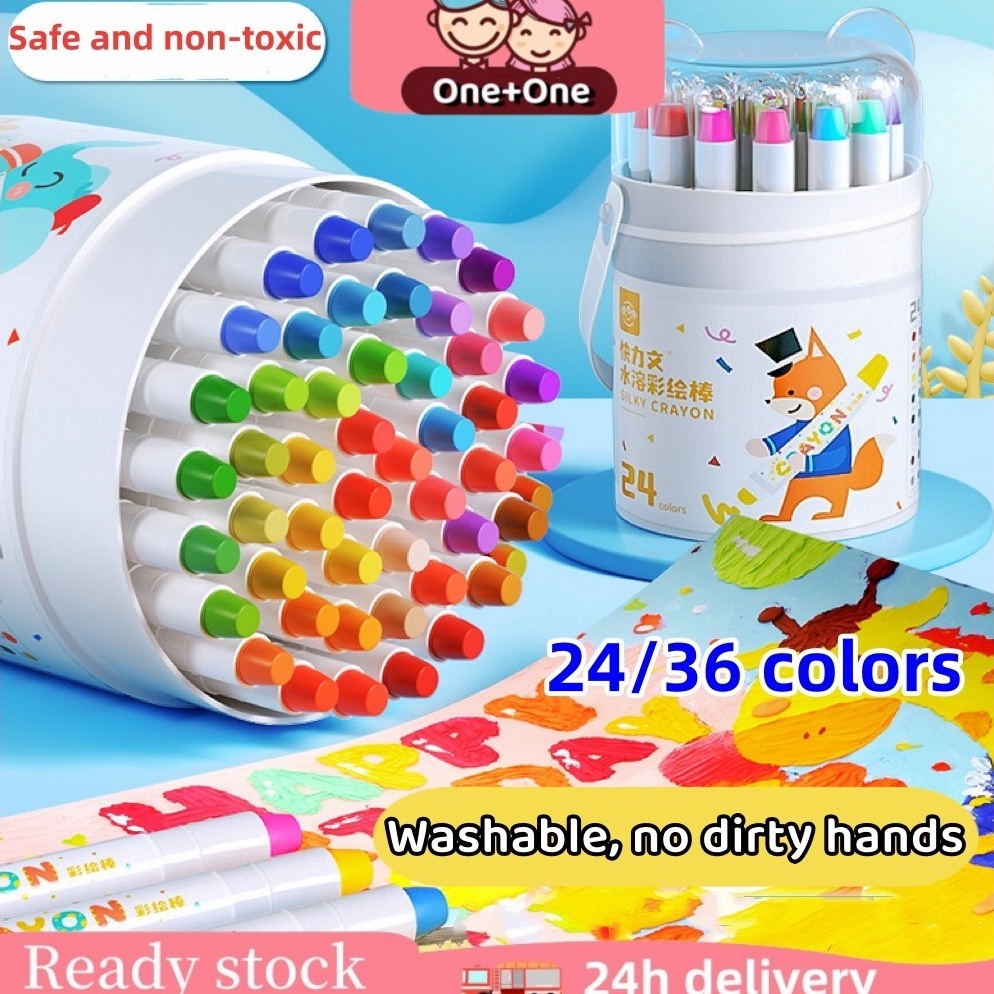 

KODE A73H Free BrushReady Stock OneOne Crayon Putar Washable Silky Crayon 243648 Warna Colorful Bucket Krayon Mewarnai Alat Warna Set Anak Wipe and Clean