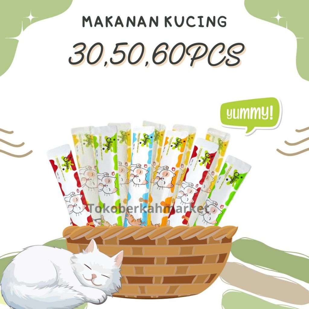 

TERBARU!!!!Snack Chiyo Mix Isi 30,50,60pcs/ Makanan Snack Basah Chiyo/ Strip Pet Snack Kucing Penggemuk