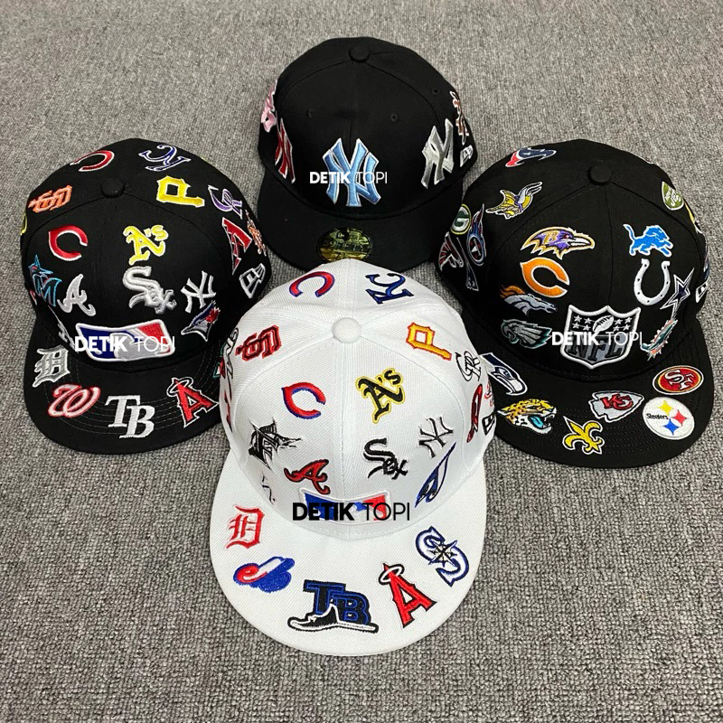 Topi Snapback Fit Fitted Rugby Baseball AllTeam All Team Over Logo Tim Patch Bordir Black Hitam Buil