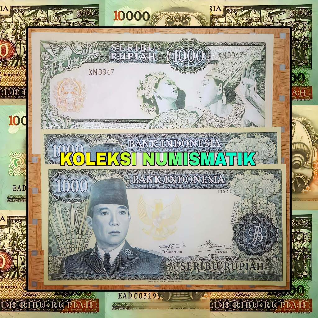 SOUVENIR REPRO UANG KERTAS KUNO INDONESIA 1000 RUPIAH SOEKARNO PENARI 1960