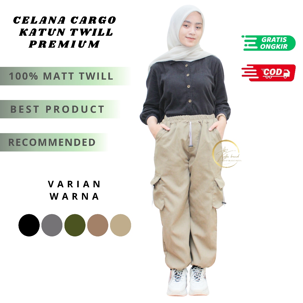 Celana Cargo Wanita Katun Twill Premium
