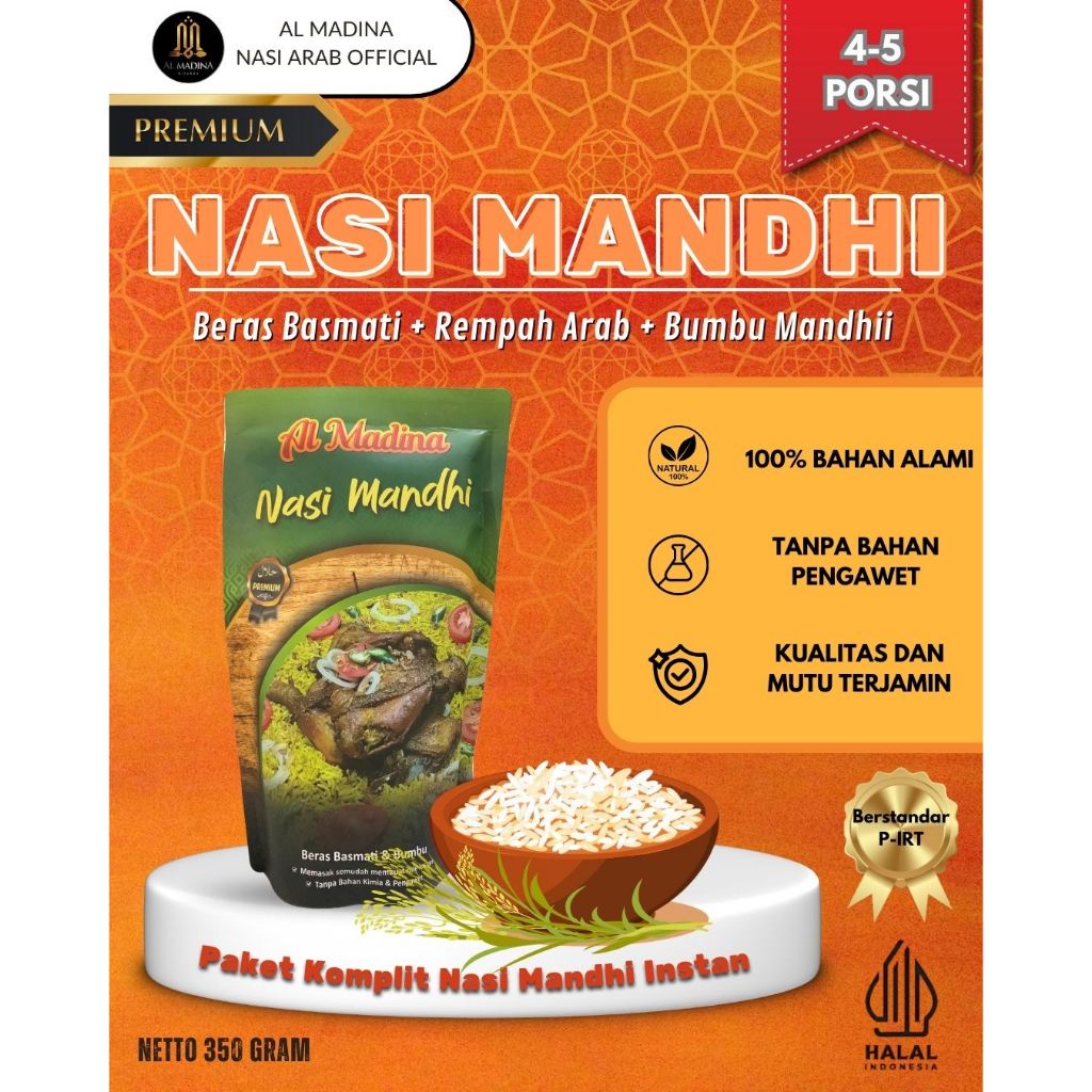 

Al-Madina Nasi Mandhi Basmati komplit instan kemasan 350 Gram -Citarasa Khas Timur Tengah