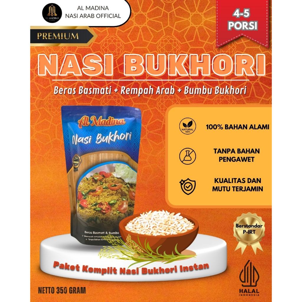 

Al-Madina Nasi Bukhori Basmati komplit instan kemasan 350 Gram -Citarasa Khas Timur Tengah