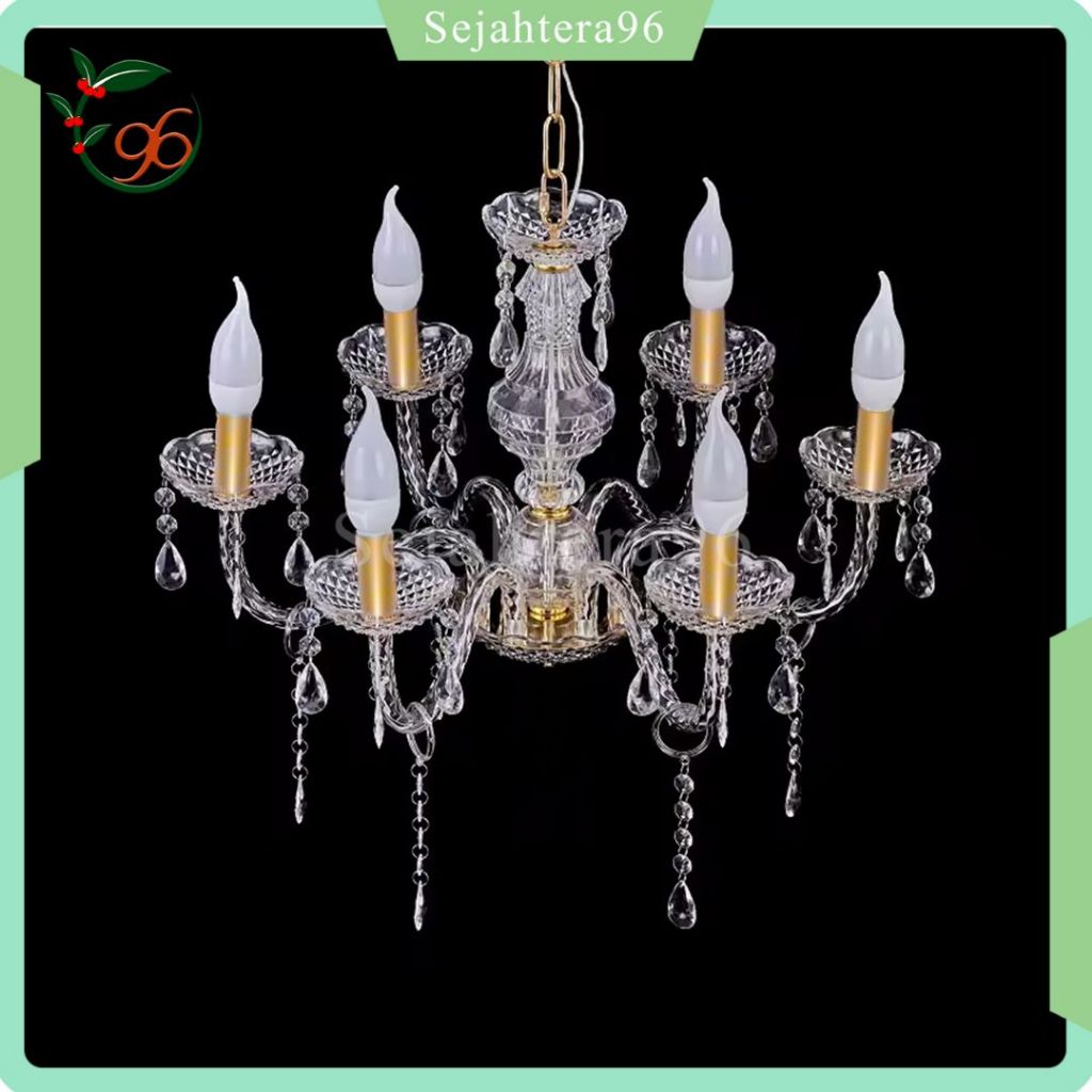 Lampu Lilin Chandelier Gantung X6 Dan X15 Kristal Akrilik SUDAH TERMASUK LAMPU LILIN - Ruang Tamu Hi