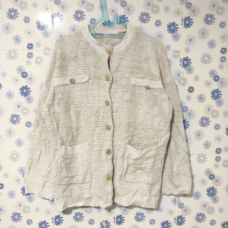 Chico Cardigan Rajut Tweed Double Pocket Bersaku Kancing Mewah Not GU UNIQLO ZARA