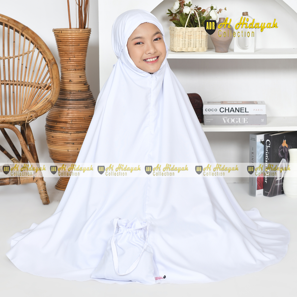 RB Mukena Anak Putih Resleting Dagu 2 in 1 Katun Premium TK SD SMP Remaja Mukenah Tanggung Usia 4 5
