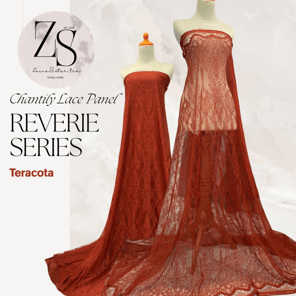 2,5 Meter Kain Brokat Panel Chantily Lace Kain Kebaya Santily Reverie Series Warna Teracota
