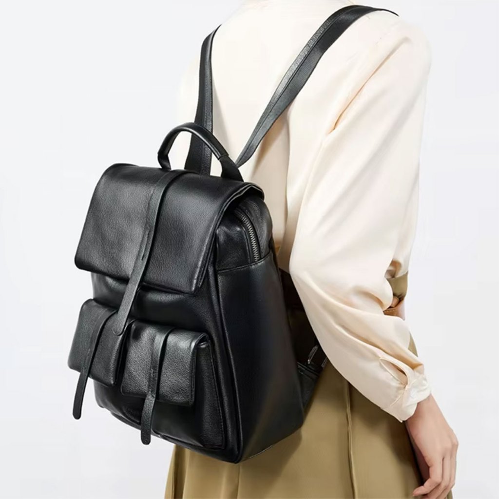 Tas Ransel Kulit Sintetis Wanita Hitam - Tas Laptop Sekolah Kuliah Murah & Elegan