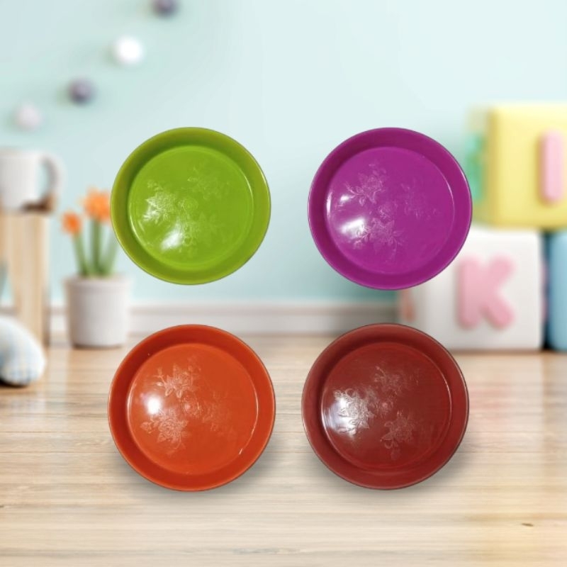 Nampan Bulat Plastik Besar Ukuran 30 Cm Kitchenware Warna Hijau Ungu Oranye dan Merah untuk Perlengk