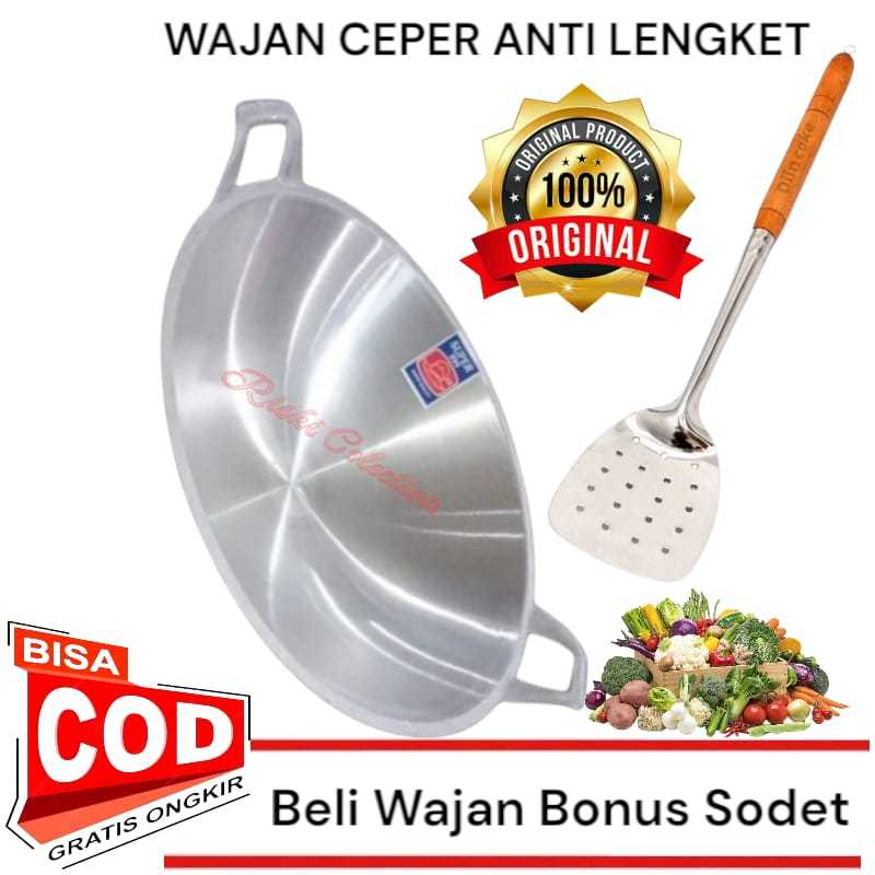 Paket obral  1 set wajan ceper aluminium cor anti lengket no 10 + sodet stainless gagang kayu