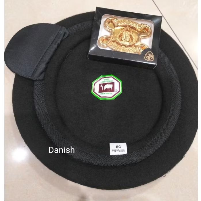 BARET CAMEL SABHARA POLRI COKLAT GELAP KEHITAMAN PURE WOLL