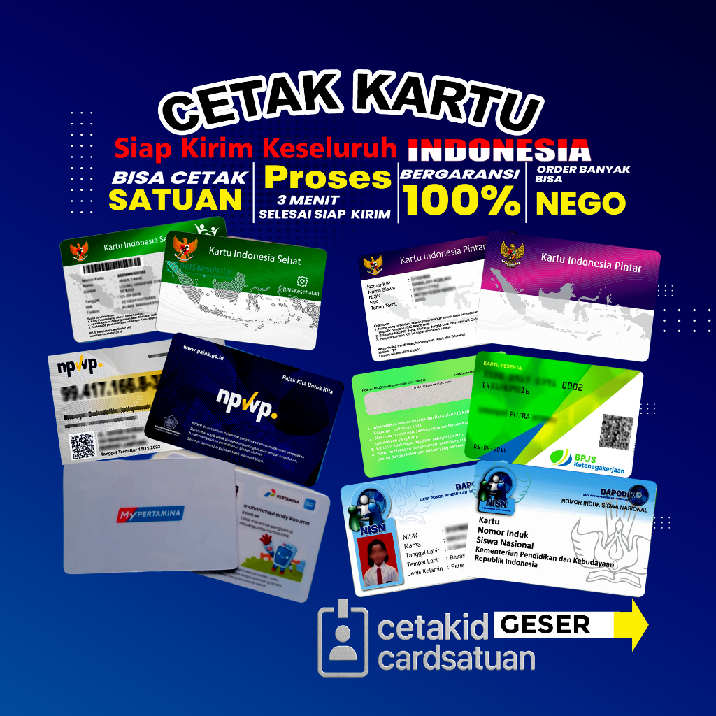 

CETAK KARTU BPJS KIS, NISN,NUPTK BPJS Ketenagakerjaan & NPWP BAHAN PVC MURAH, EXPRESS 1 HARI JADI