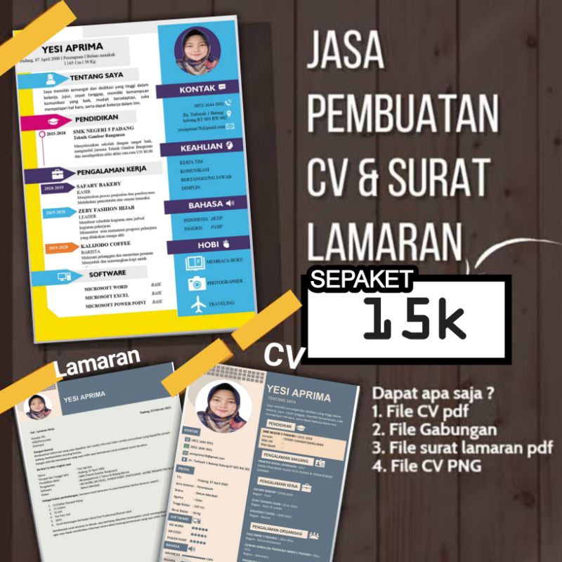 Jasa Pembuatan Lamaran dan CV Sepaket Murah hanya 15rb, lamaran dan CV termurah