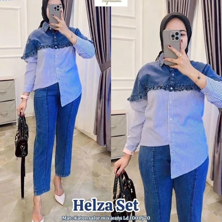 Helza Set Jeans  Lavita Set Jeans Setelan Wanita Best Seller Fashion Muslim Wanita