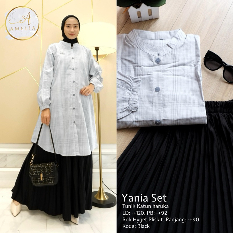 COD= NO CANCEL• Yania Set by Amelia• Setelan Jumbo Tunik Rok Plisket Kekinian
