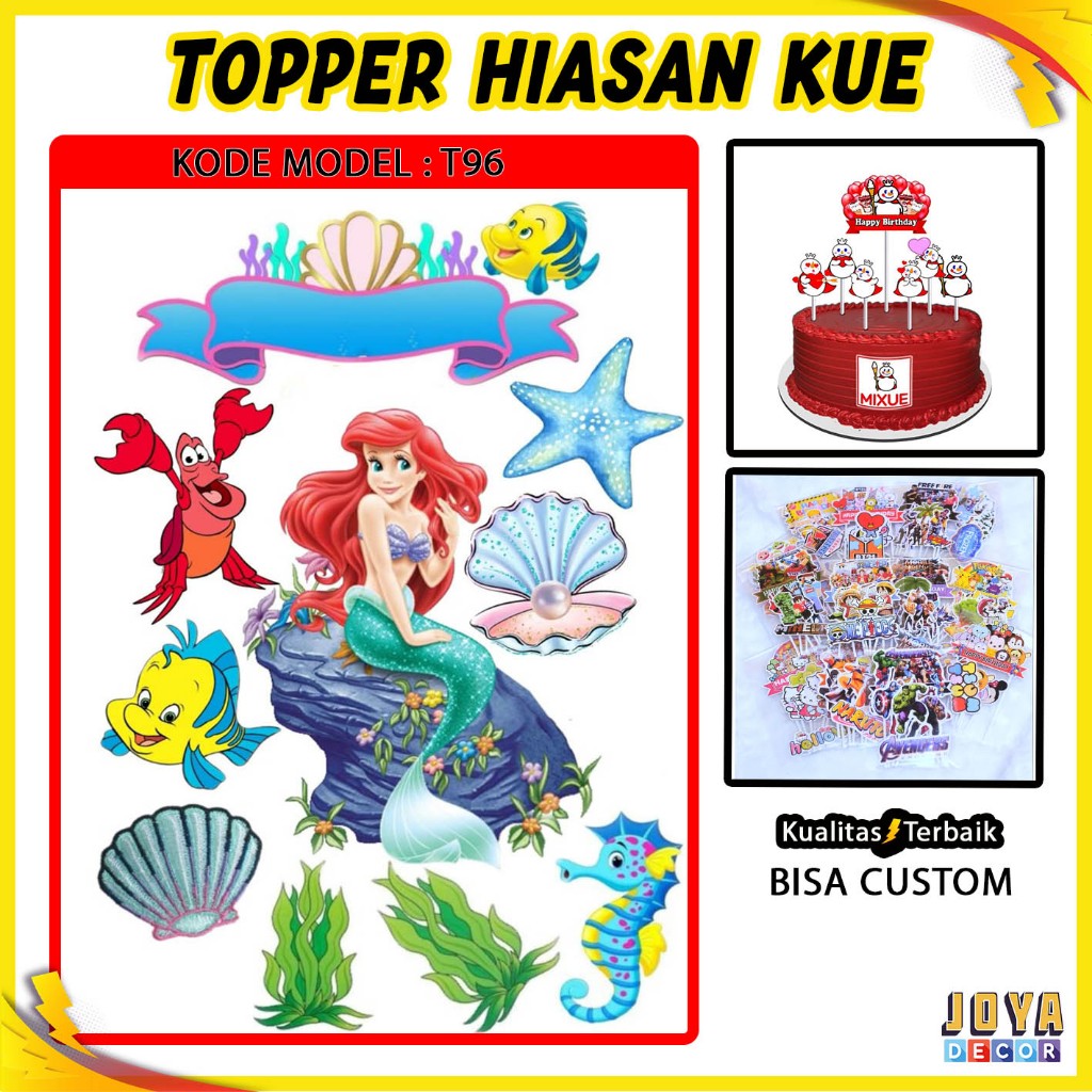 TOPPER KUE KARAKTER THE LITTLE MERMAID ARIEL , TOPPER CAKE THE LITTLE MERMAID ARIEL , TOPER HAPPY BI