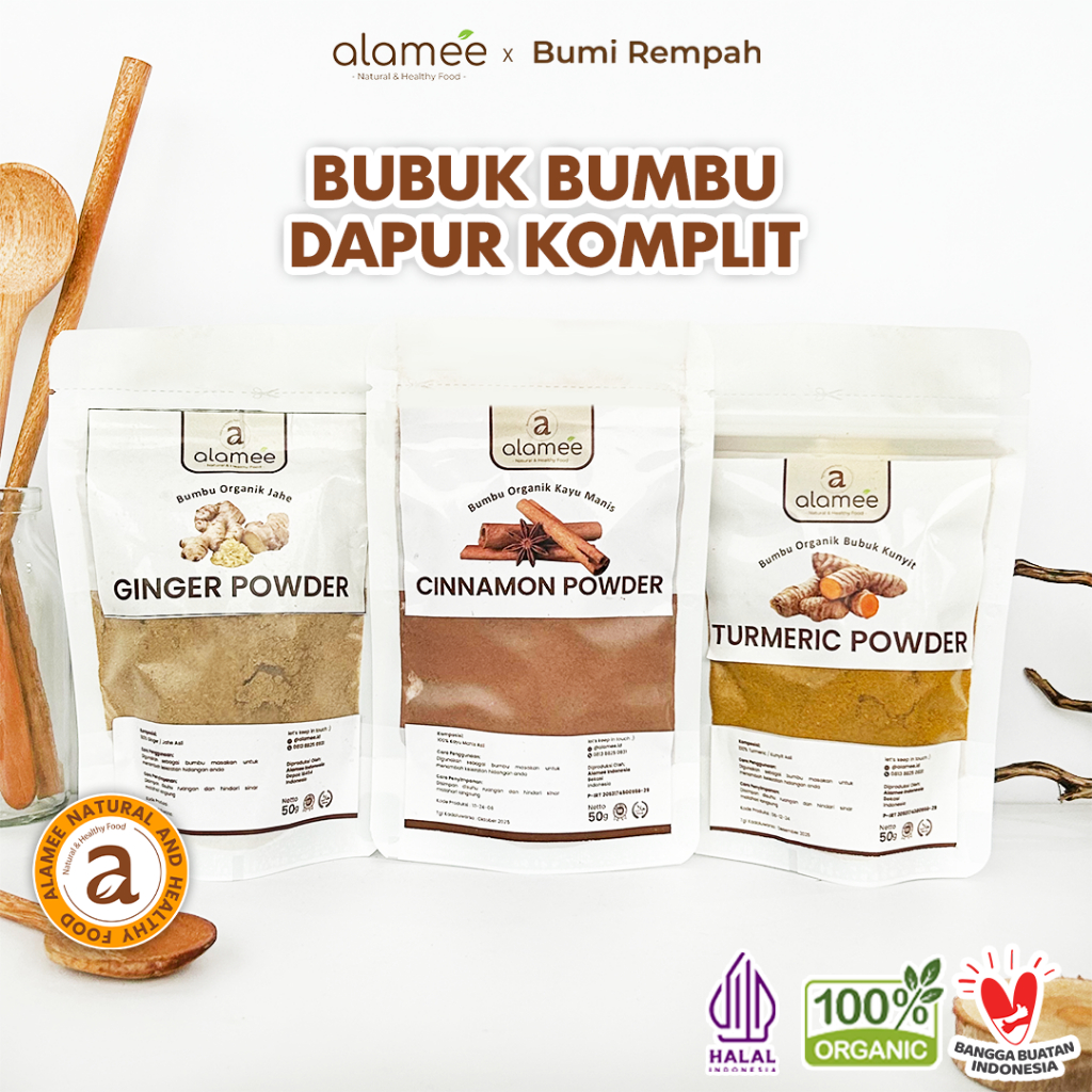 

ALAMEE Bumbu Dapur Bubuk Lada Hitam Kunyit Jahe Bawang Merah Bombay Cabe Chili Flakes 50 gram