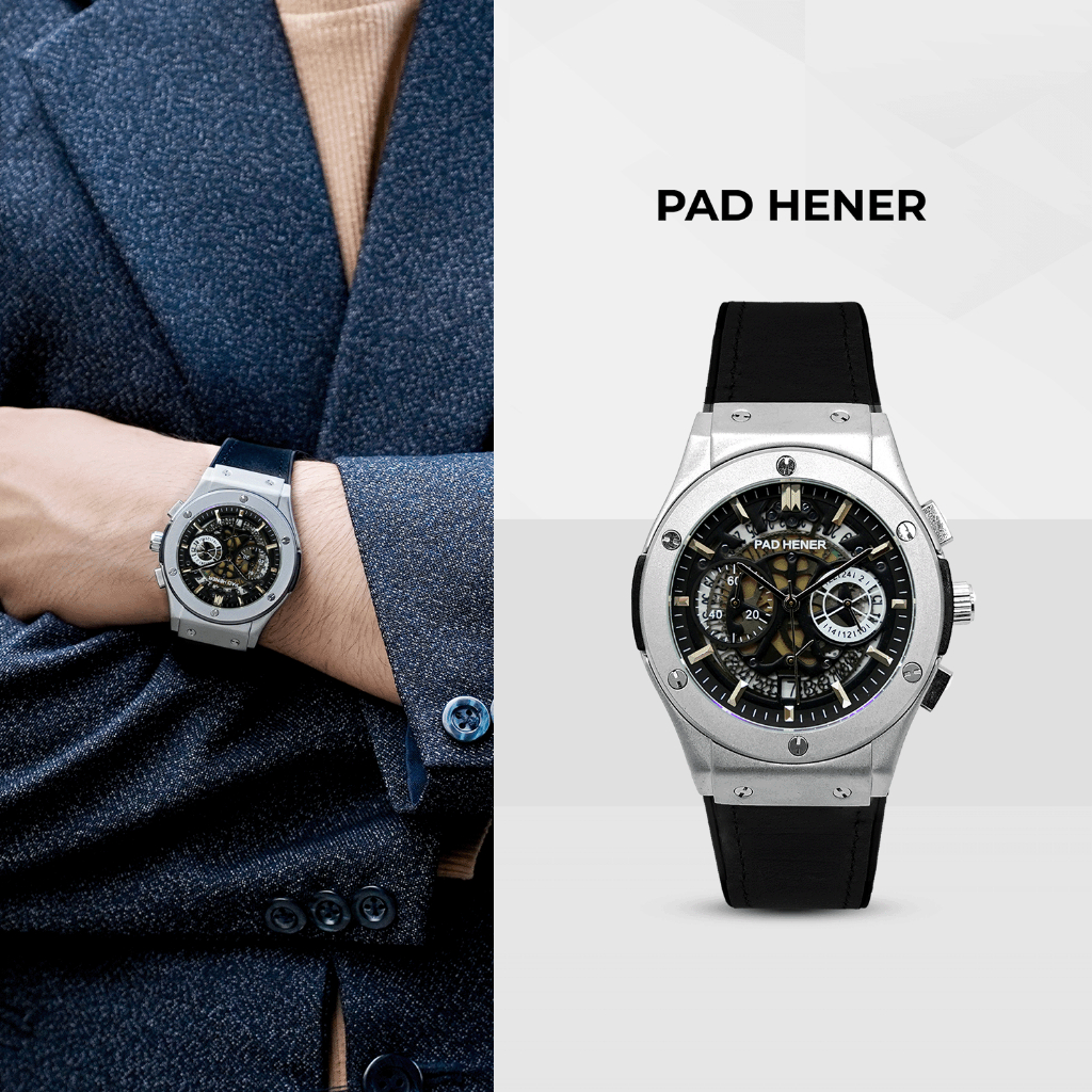 PAD HENER Lexicon Jam Tangan Pria Quartz Strap Kulit Suede Tanggal Chronograph Aktif 42mm