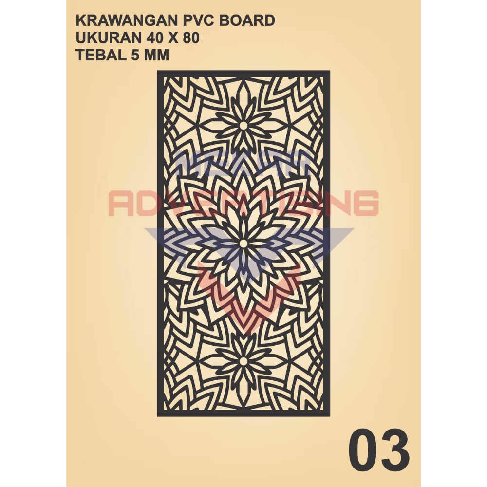 KRAWANGAN PVC BOARD HITAM  / ORNAMEN PVC FOAM BOARD HITAM TEBAL 5MM MODEL 03 UKURAN 40X80