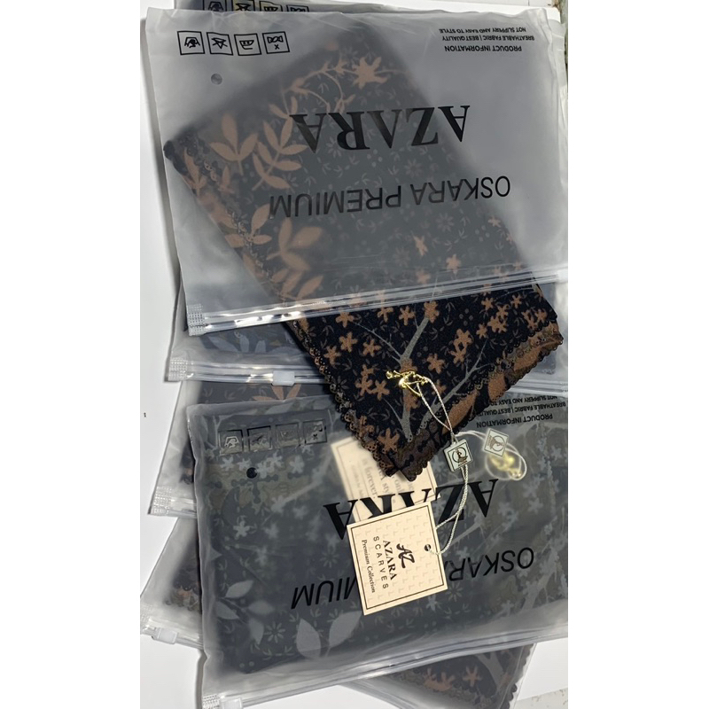 Ecer 1 pcs Azara Oskara Premium kerudung segi empat berwarna hitam bermotif terracotta