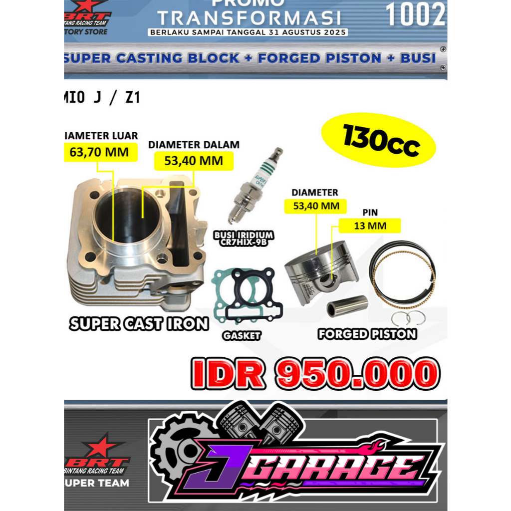 BLOK MIO - BLOK BRT MIO J / FINO / XRIDE / JUPITER Z1 – 130CC / 155CC – BLOK CAST IRON & FORGED PIST