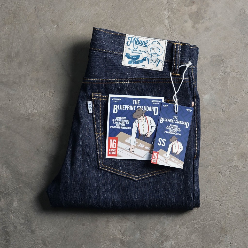 Mihane Jeans - Celana Jeans Pria - Blueprint Standard 16oz Sanforized Rope Dyed Deep Indigo Blue Lin