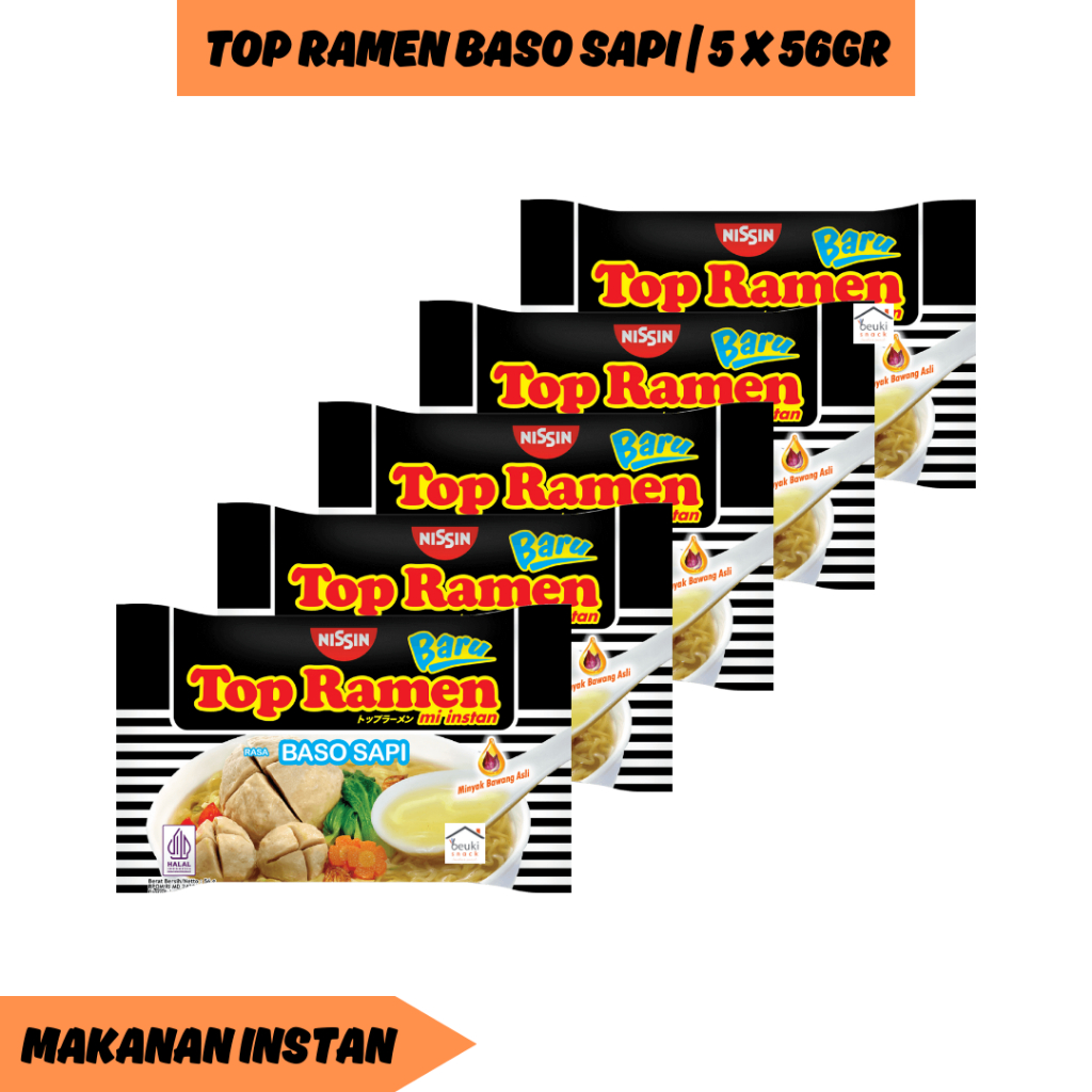 

5PCS Nissin Top Ramen Mie Instan Kuah Rasa Baso Sapi Bungkus Biru