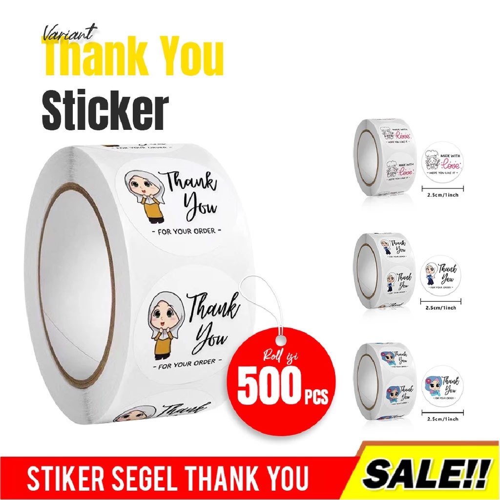 

STIKER SEGEL THANK YOU ROLL ISI 500 PCS MADE WITH LOVE