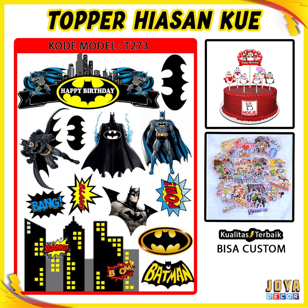 TOPPER KUE KARAKTER BATMAN , TOPPER CAKE BATMAN , TOPER HAPPY BIRTHDAY , HIASAN KUE KARAKTER TT271