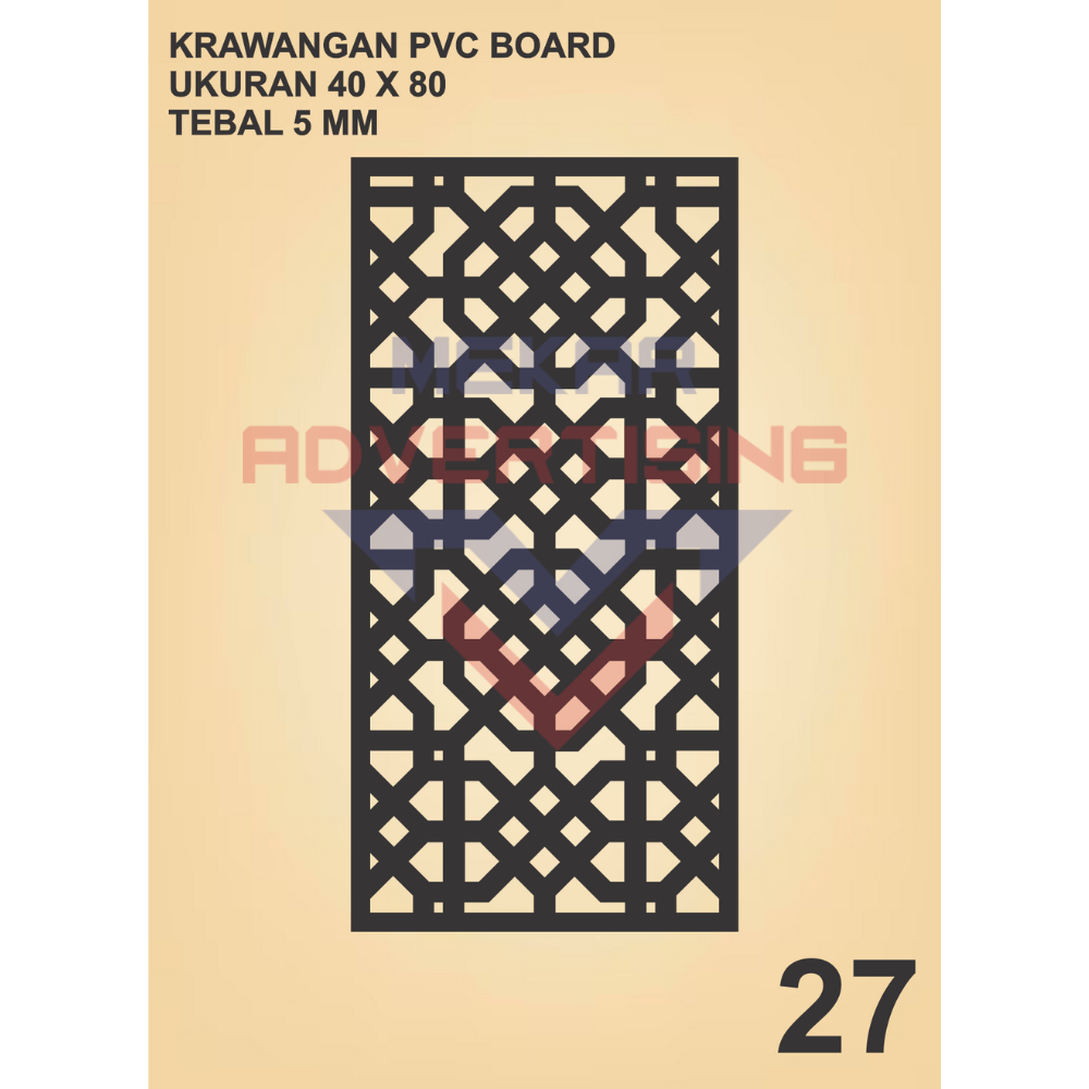 KRAWANGAN PVC BOARD HITAM  / ORNAMEN PVC FOAM BOARD HITAM TEBAL 5MM MODEL 27 UKURAN 40X80