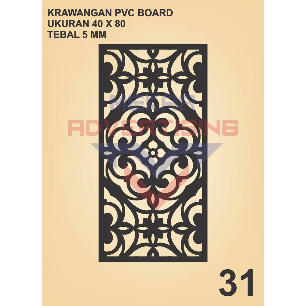 KRAWANGAN PVC BOARD HITAM  / ORNAMEN PVC FOAM BOARD HITAM TEBAL 5MM MODEL 31 UKURAN 40X80