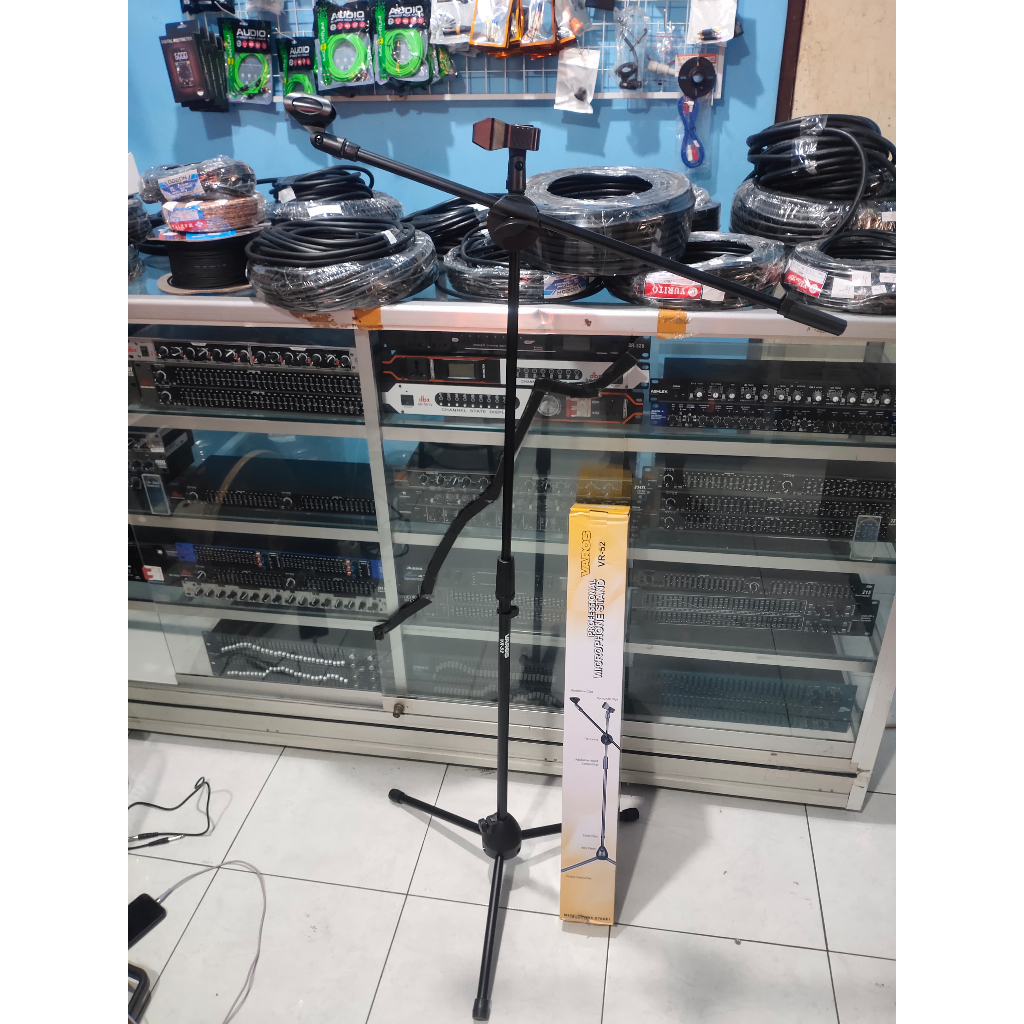 Stand Cagak Mic Panjang VAROS VR 52 Double Mic Tripod Stand Microphone Stand Mic Berdiri Original Sp