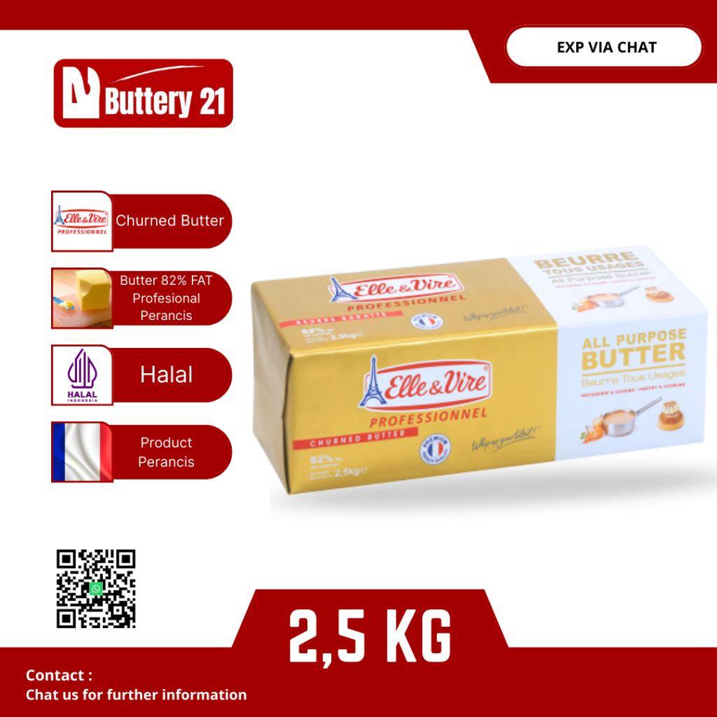 ELLE & VIRE BUTTER UNSALTED 2,5 KG/CHURNED BUTTER 82% MG FAT CONTENT/BUTTER ELLE VIRE UNSALTED
