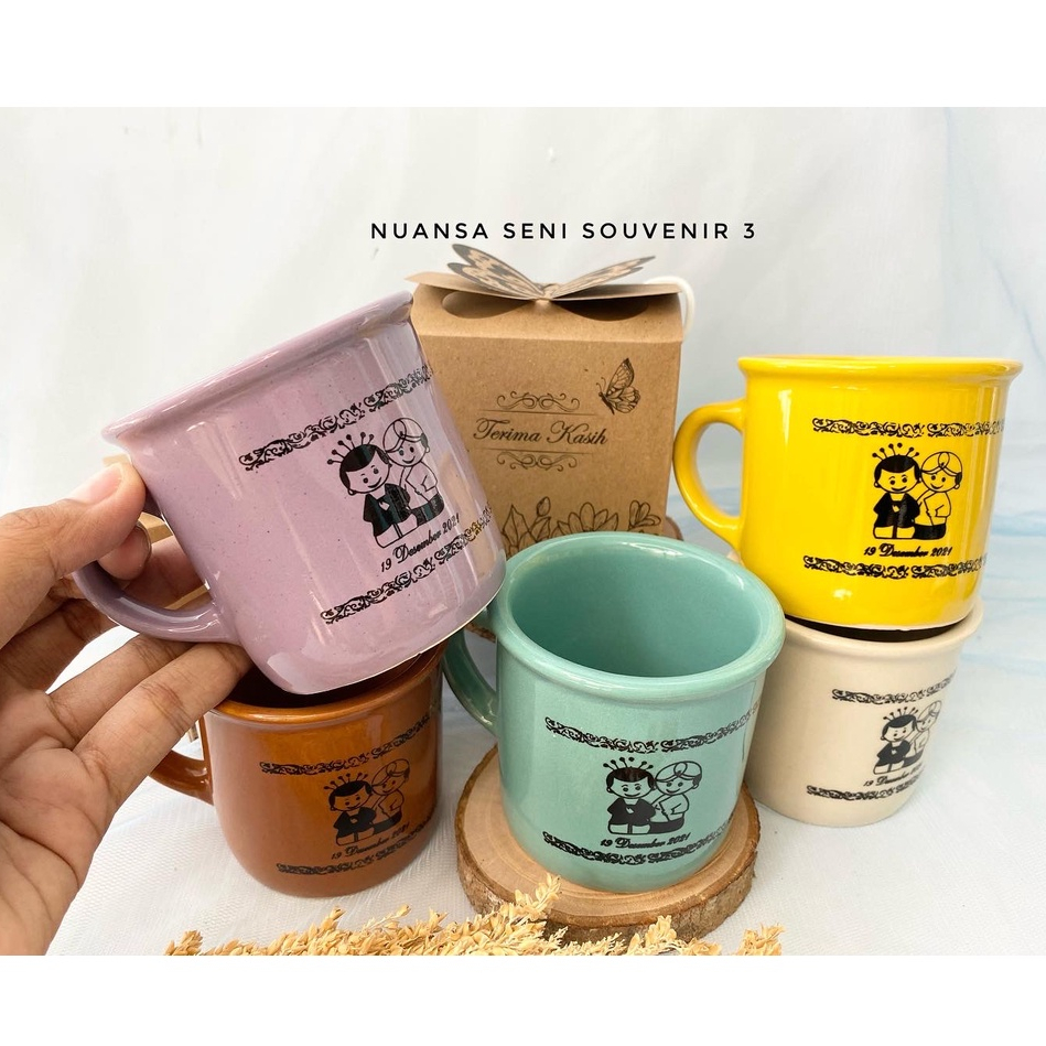 Souvenir Pernikahan Gelas Enamel Porselen Mug Keramik Warna Cangkir Gagang Tumbler Keramik Sablon