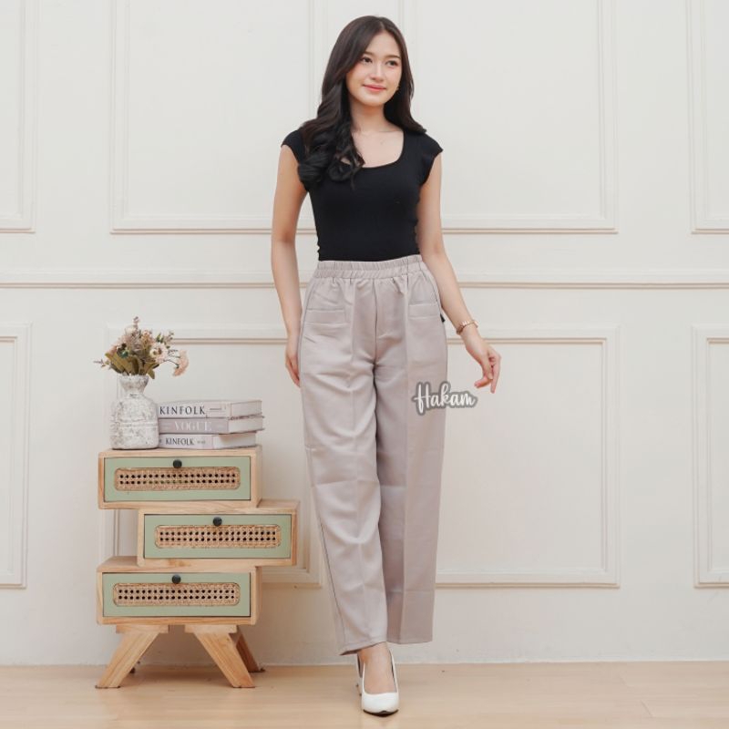 Celana Kulot Highwaist Wanita Full Karet Anti Begah - Loose Pants Premium Bahan Jatuh  OOTD Hijab St