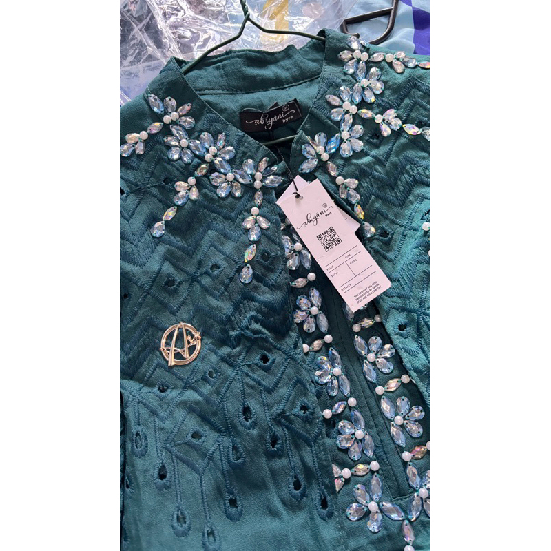 Abiyan Gamis Katun Bordir Full Payet Swarovski - Hijau Tosca