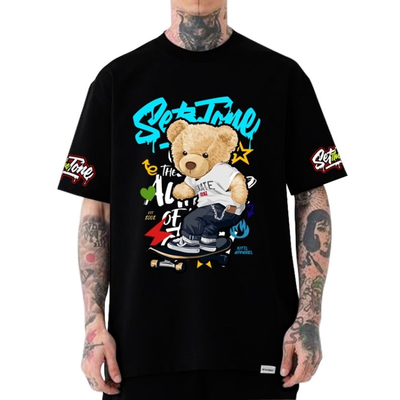 Set the tone// gambar depan/ Kaos pria / Kaos Hitam pria / kaos hitam gambar lengan / kaos hitam gam