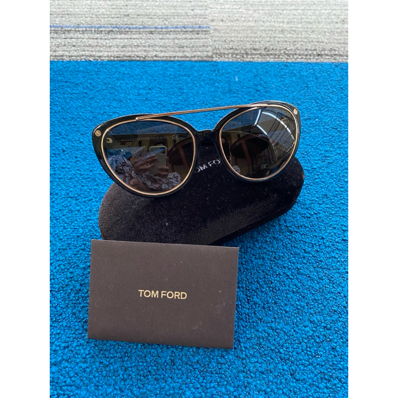 TOM FORD EDITA TF384 Black Gold CAT-EYE Sunglasses woman kacamata hitam cat eye
