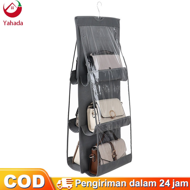 Yahada Tas Penyimpanan Transparan | Rak Gantung Tas, dengan 6/8 Kompartemen, Dapat Digantung di Pint
