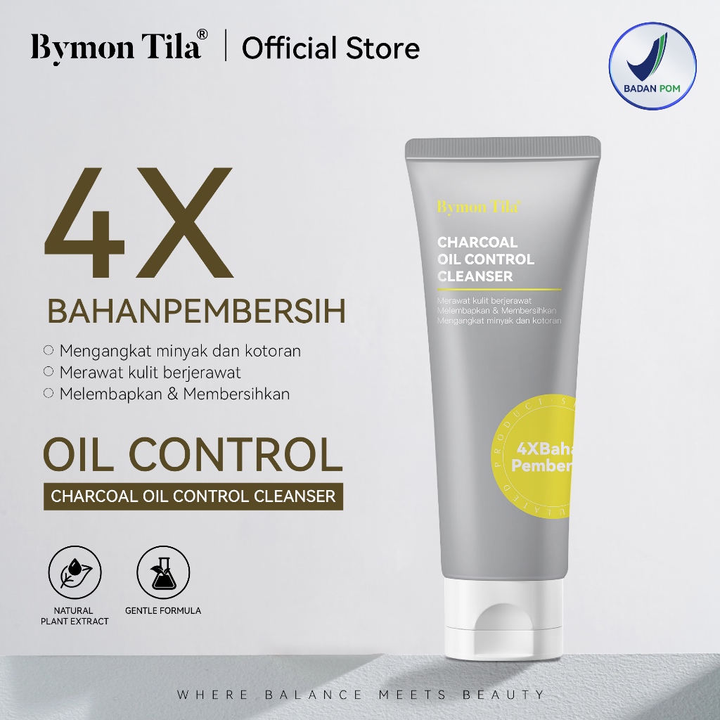 BymonTila Charcoal Oil Control Cleanser 80ML Menghilangkan jerawat  4X   DeeplCleans Pores ,Moisturi
